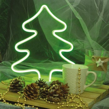 DECORAȚIUNE GEAM CU LUMINĂ DE NEON - BRAD VERDE