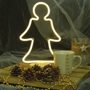 DECORAȚIUNE GEAM CU LUMINĂ DE NEON - ÎNGERAȘ ALB CALD